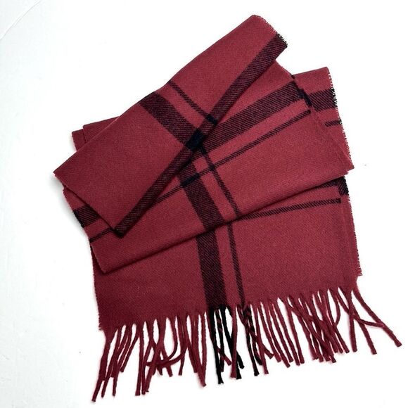 NWT Vintage Lambswool Scarf Wine Color with Black Plaid made in Italy Unisex - Picture 1 of 8